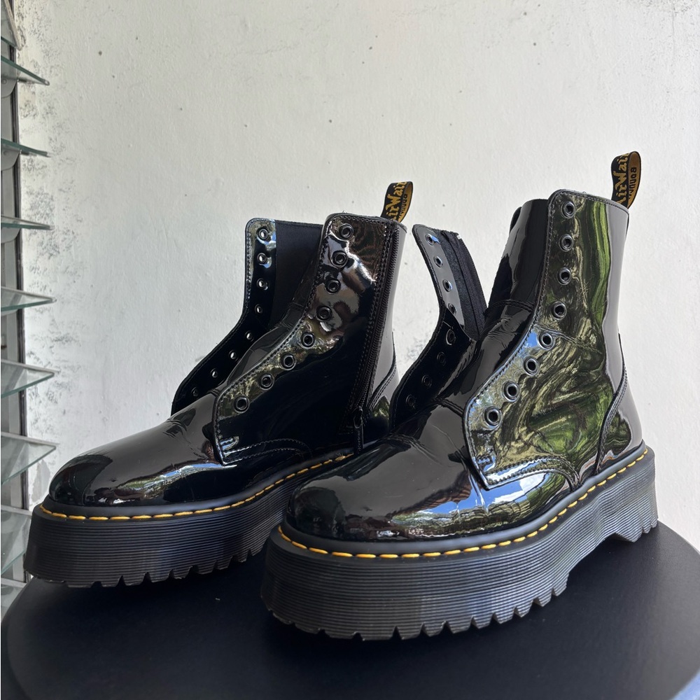 Dr. Martens Shiny Black Women's Jadon Boot, Black/Black Size 11 US